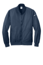 Nike lightweight navy bomber jacket shown from the front, featuring a sleek design and customizable print options.