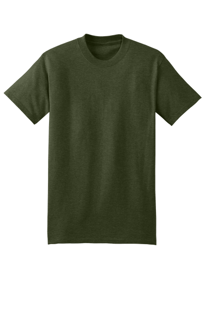 Military green Hanes Beefy-T heavy-weight 100% cotton short sleeve T-shirt, customizable at print view.