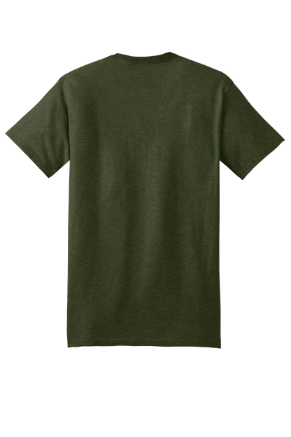 Hanes Beefy-T heavyweight 100% cotton short sleeve T-shirt in military green, customizable with printed design on back.