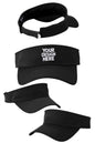 Black Custom New Era visor with flat back brim, featuring the Print-View logo on the front for personalized style.