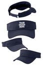 Black Custom New Era visor with flat brim, featuring adjustable strap and printed design, ideal for sports or casual wear.