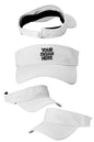 Black Custom New Era Visor by Print-View with flat back and adjustable strap, designed for personalized sports or casual wear.