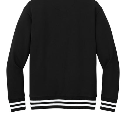 New Era Varsity Heavyweight Fleece Jacket back view in black — example of embroidered team name on back, Print-View