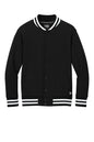 Black New Era varsity heavyweight fleece jacket with front pockets and ribbed cuffs, crafted by Print-View.