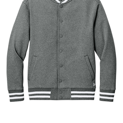 New Era Varsity Heavyweight Fleece Jacket front view in Gray — heavy sweatshirt fleece, dyed snaps, Print-View custom option