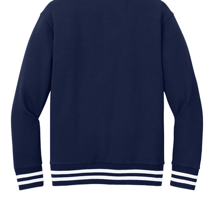 New Era Varsity Heavyweight Fleece Jacket back view in TrueNavy — customizable back print and embroidered name, Print-View