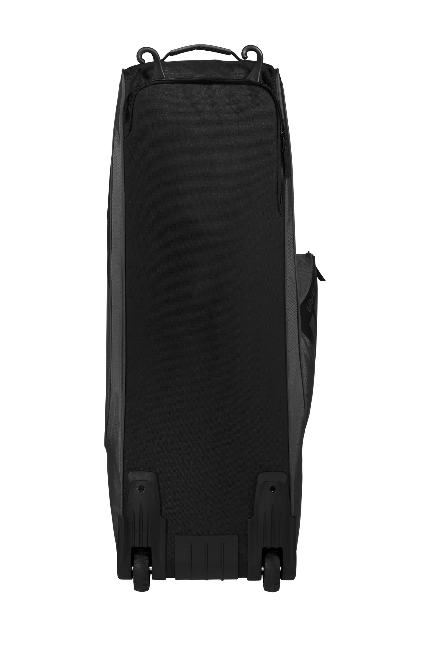 New Era Shutout Wheeled Bat Bag backpack in graphite black with flat back hooks and sturdy wheels for easy transport.