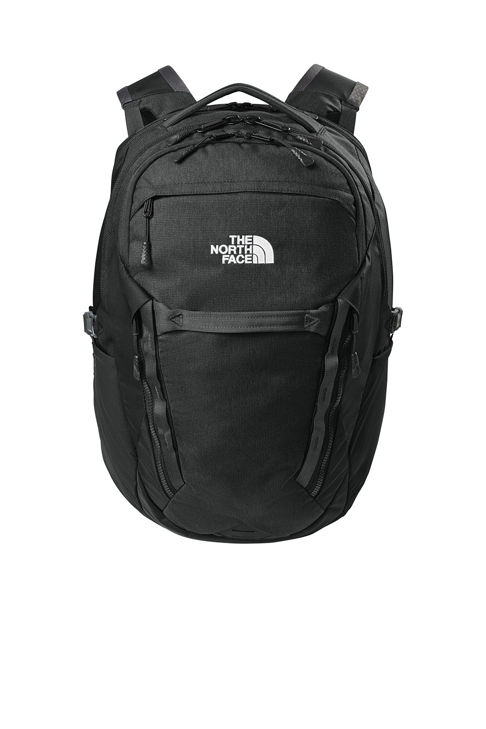 The North Face 31L Royal Arch Backpack in black with front zip pockets and padded shoulder straps, designed for outdoor use.