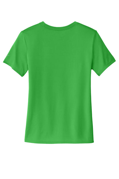 Nike Women's Swoosh Sleeve Legend T-shirt in apple green featuring Nike logo and short sleeves, casual athletic wear.