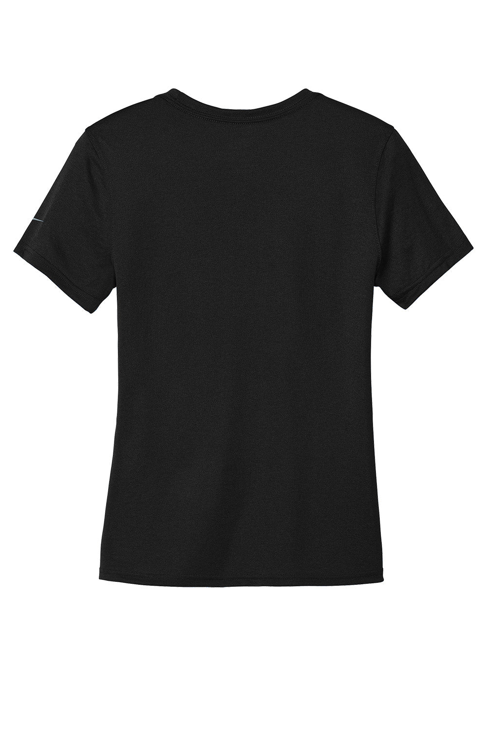 Black Nike Women's Swoosh Sleeve Legend T-shirt with Nike logo and slogan, casual athletic style, front view.