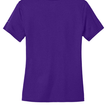 Nike Women’s Swoosh Sleeve rLegend Tee back view in Purple — smooth back panel for printing and personalization