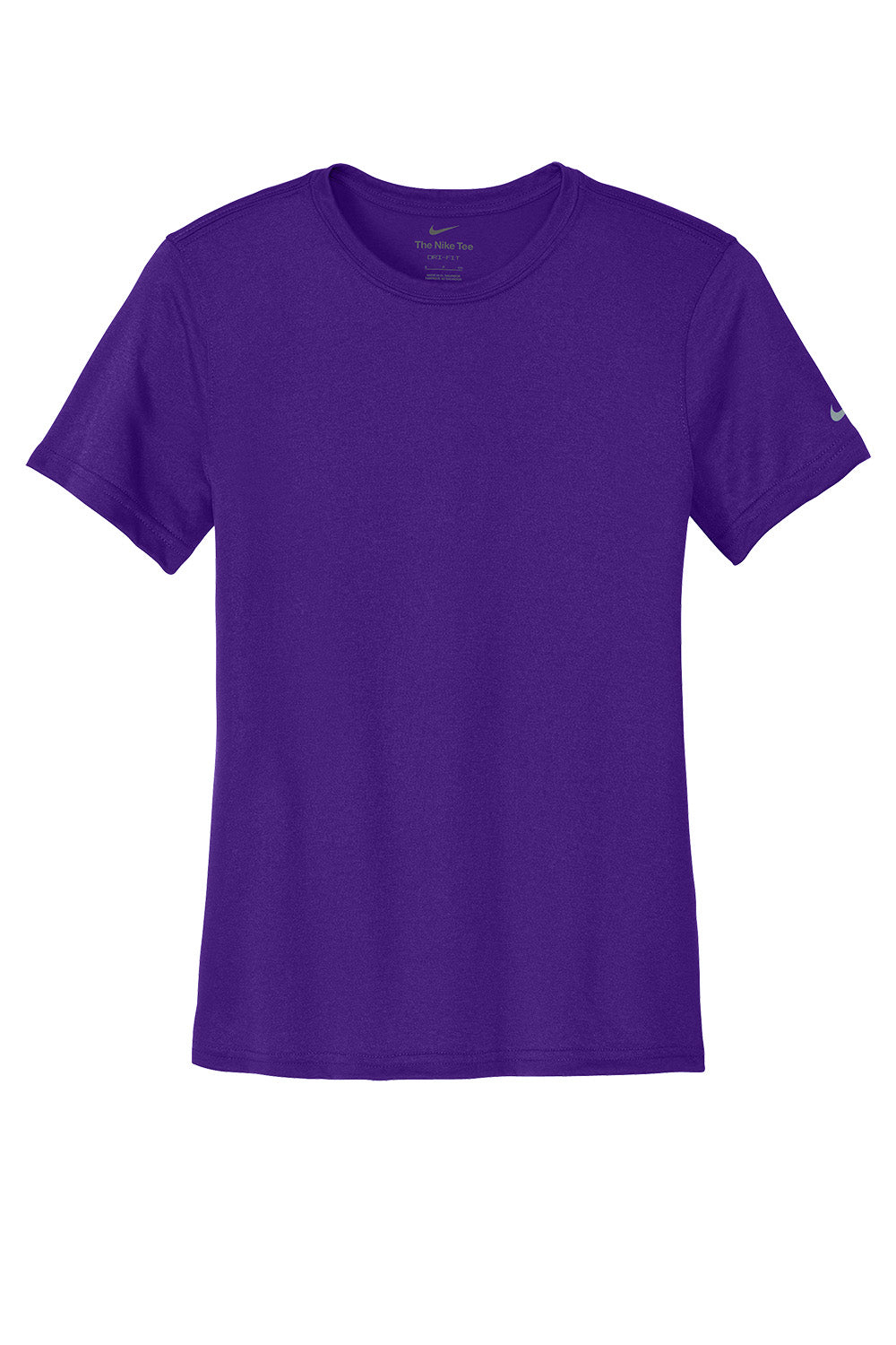 Nike women's Swoosh Sleeve Legend T-shirt in purple with front Nike logo, casual graphic tee for active and everyday wear.