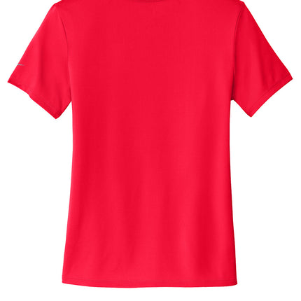 nike Women’s Swoosh Sleeve rLegend Tee back view in Red — relaxed drape and clean back panel, ideal for custom printing
