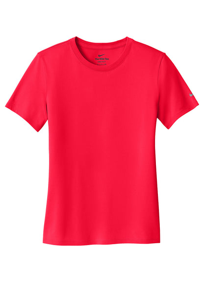 Nike Women's Swoosh Sleeve Legend T-shirt in university red, featuring a front view with Nike logo and stylish sleeve design.