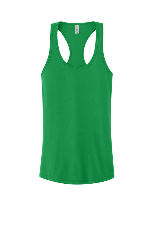 Next Level Apparel women's sleeveless Ideal Racerback Tank in Kelly Green, front view showing fitted style and soft fabric.