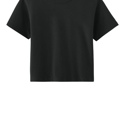 Women’s heavyweight boxy tee in charcoal  black– modern heavyweight style front view