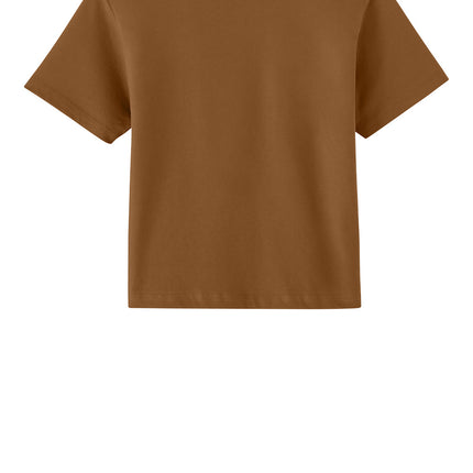 “Women’s heavyweight boxy tee in brown – boxy relaxed fit back view