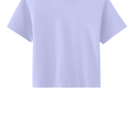 Women’s heavyweight boxy tee in mauve – trendy pastel front view”