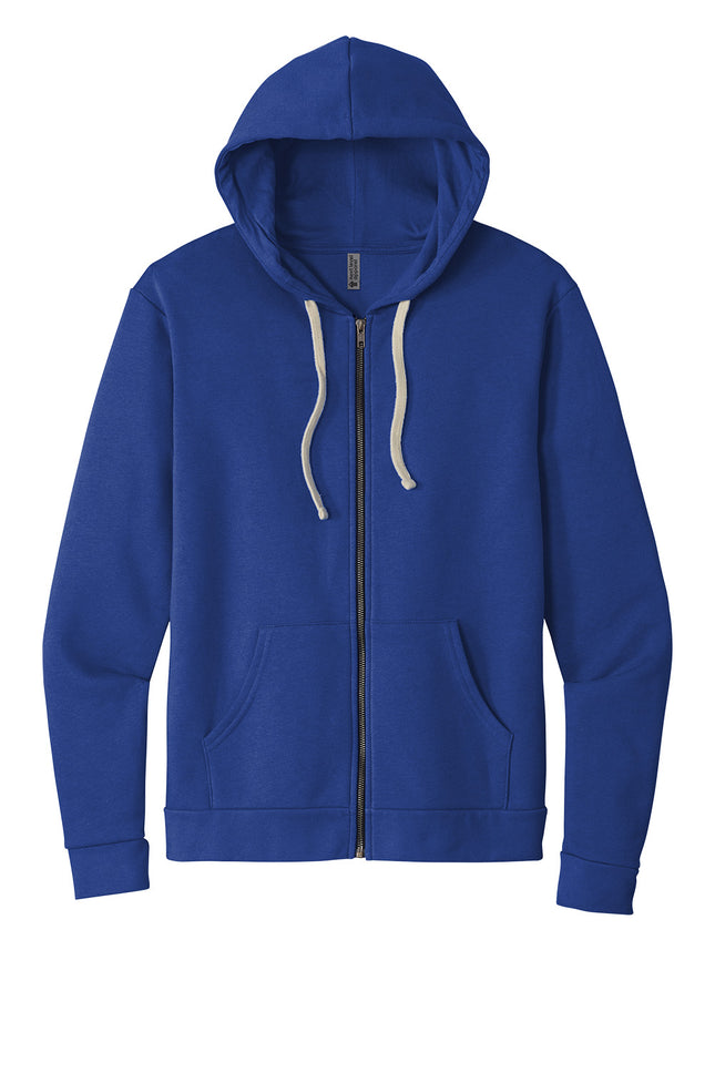 Royal blue Next Level Apparel Santa Barbara zip hoodie, adult hooded sweatshirt with front zipper and comfortable fit.