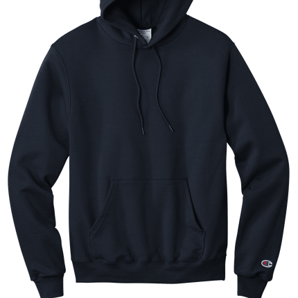 Navy Champion Powerblend Pullover Hoodie – soft fleece, classic fit with custom logo Print by Print View