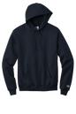 Navy Champion Powerblend pullover hoodie with custom logo print, soft fleece fabric, classic fit, casual and comfortable style.