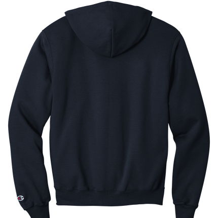 Navy Champion Powerblend Pullover Hoodie – soft fleece, classic fit with custom logo Print by Print View back