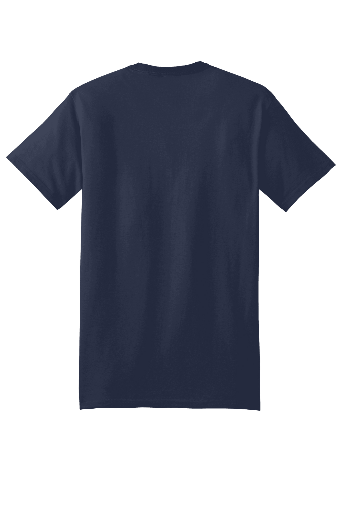 Navy Hanes Beefy-T heavyweight 100% cotton short sleeve T-shirt shown from the back, customizable at print view.