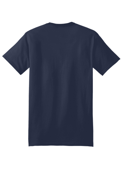 Navy Hanes Beefy-T heavyweight 100% cotton short sleeve T-shirt shown from the back, customizable at print view.
