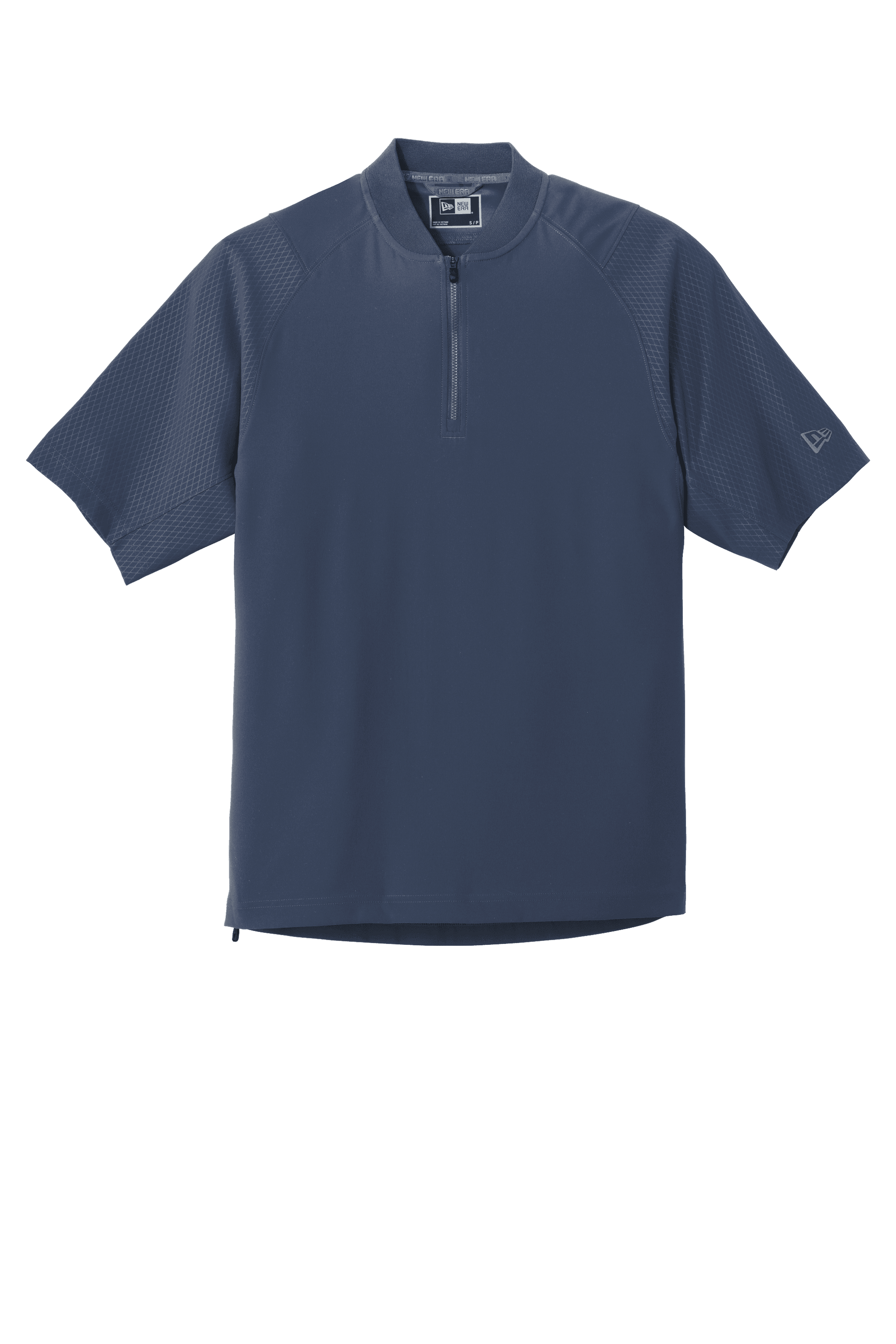 Navy New Era cage short sleeve quarter zip jacket with custom print, featuring a 1/4-zip design and sporty look.