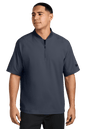 Navy New Era cage short sleeve quarter zip jacket with printed design, front view showcasing slim fit and breathable fabric.