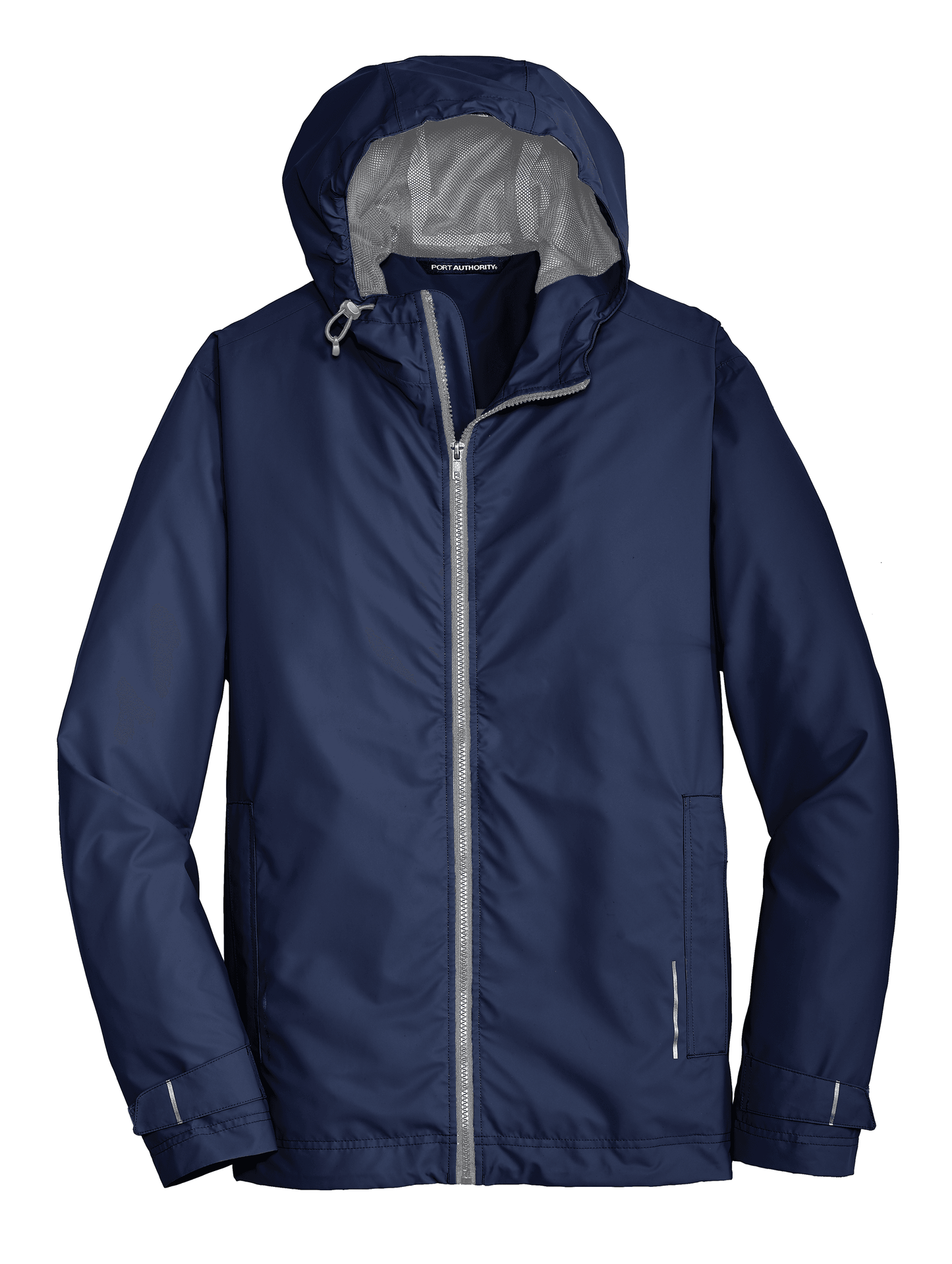 Navy waterproof rain jacket by Port Authority with printed design, showcasing a stylish and functional rain jacket for wet weather.