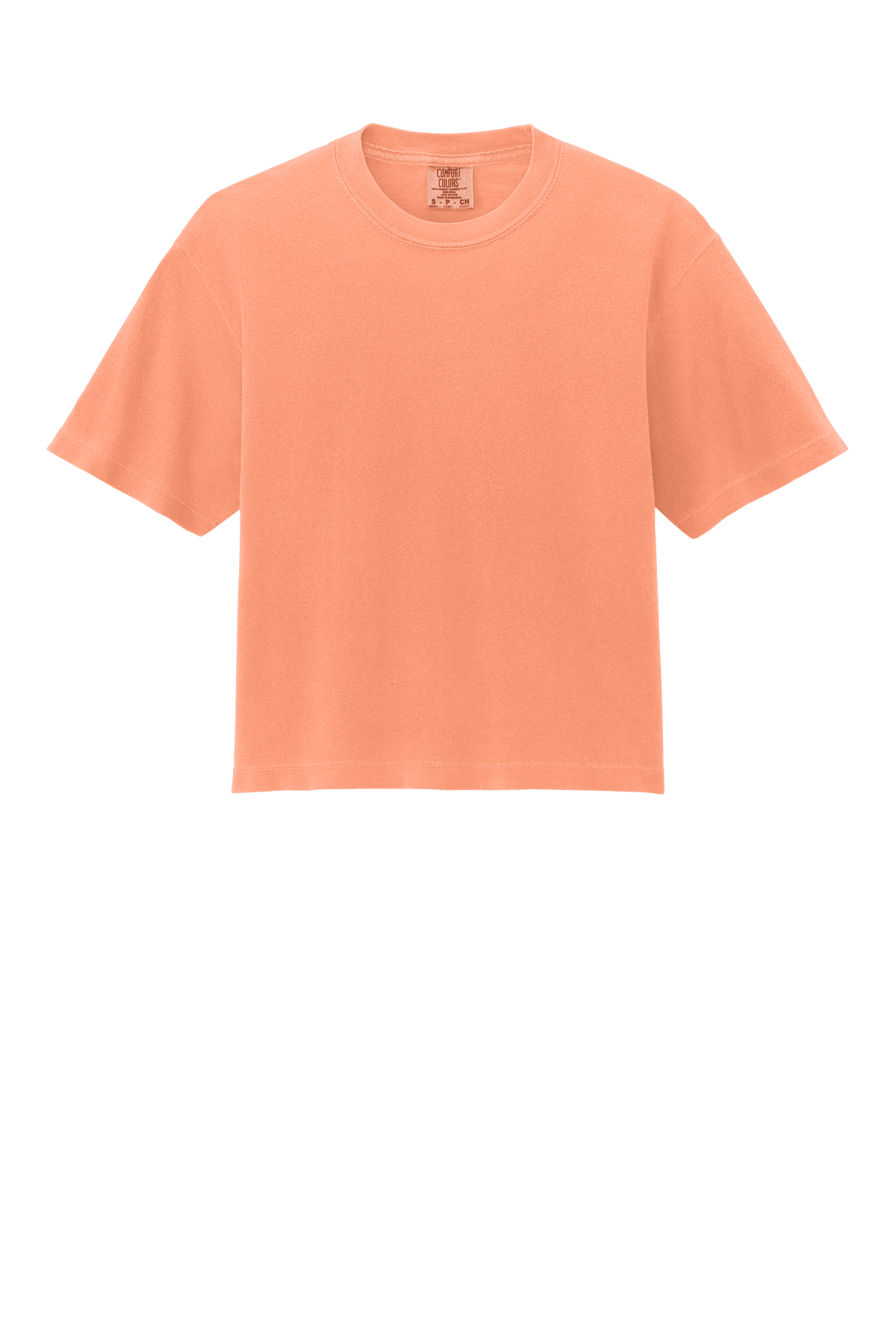 Comfort Colors women's neon cantaloupe mint heavyweight garment-dyed boxy crop top with relaxed fit and custom print.