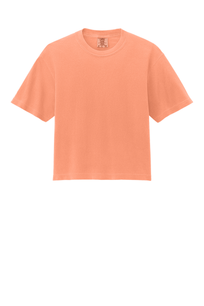 Comfort Colors women's neon cantaloupe mint heavyweight garment-dyed boxy crop top with relaxed fit and custom print.