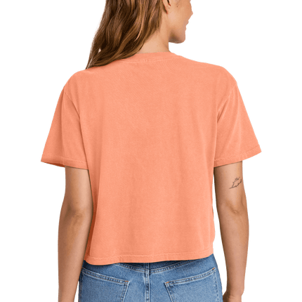 Neon Cantaloupe Mint Comfort Colors Boxy Tee for Women – heavyweight, garment-dyed with custom print Model back