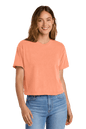 Comfort Colors women's neon cantaloupe mint heavyweight boxy crop top, garment-dyed, relaxed fit, with custom print on front.