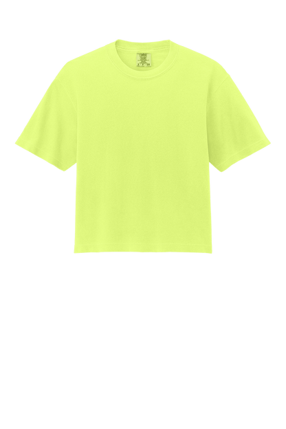 Comfort Colors women's neon lemon mint heavyweight boxy crop top with garment-dyed finish and relaxed fit, featuring a custom print.
