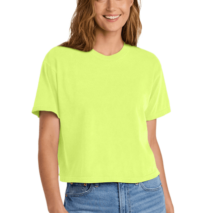 Neon Lemon Mint Comfort Colors Boxy Tee for Women – heavyweight, garment-dyed with custom print Model front