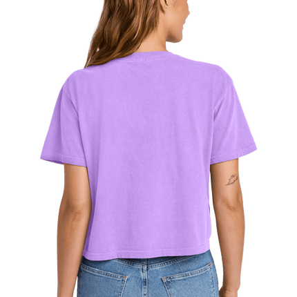 Neon Violet Mint Comfort Colors Boxy Tee for Women – heavyweight, garment-dyed with custom print Model back