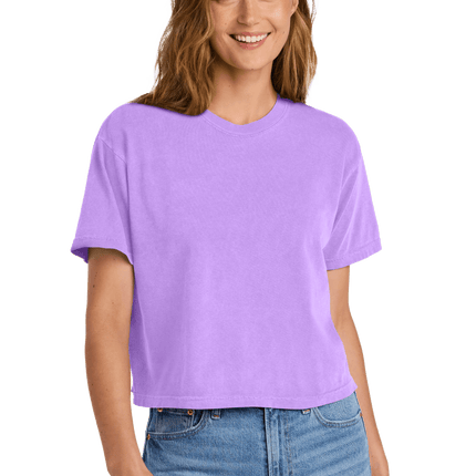 Neon Violet Mint Comfort Colors Boxy Tee for Women – heavyweight, garment-dyed with custom print Model front