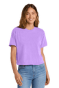 Comfort Colors women's neon violet and mint crop boxy tee, heavy-weight, garment-dyed, relaxed fit with custom print, front view