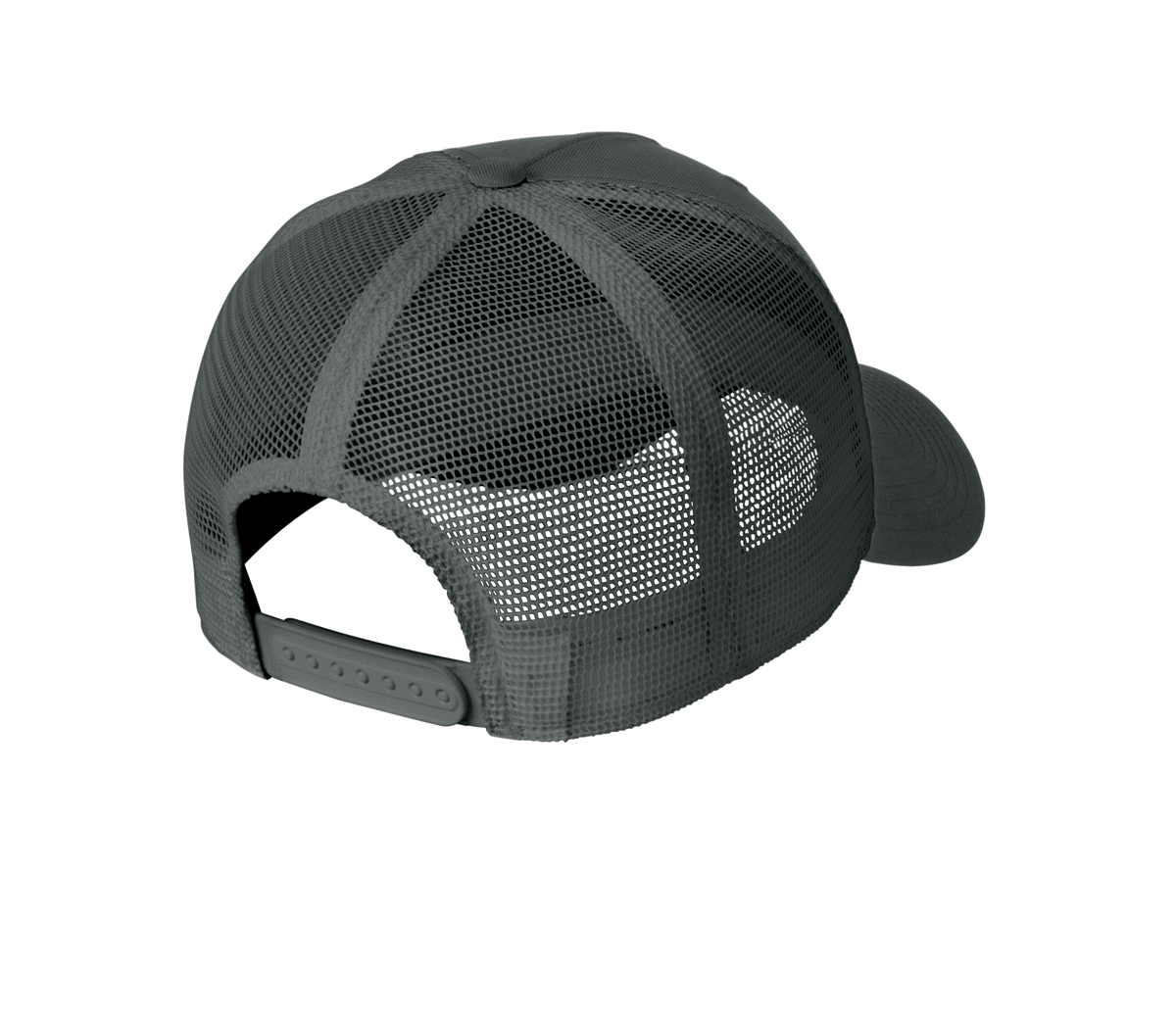 Nike dark gray mesh trucker cap with adjustable snapback closure and printed design, perfect for casual wear.
