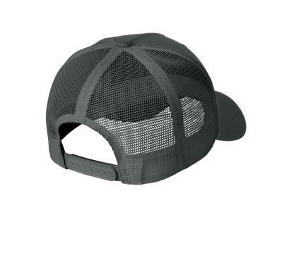 Nike dark gray mesh trucker cap with adjustable snapback closure and printed design, perfect for casual wear.