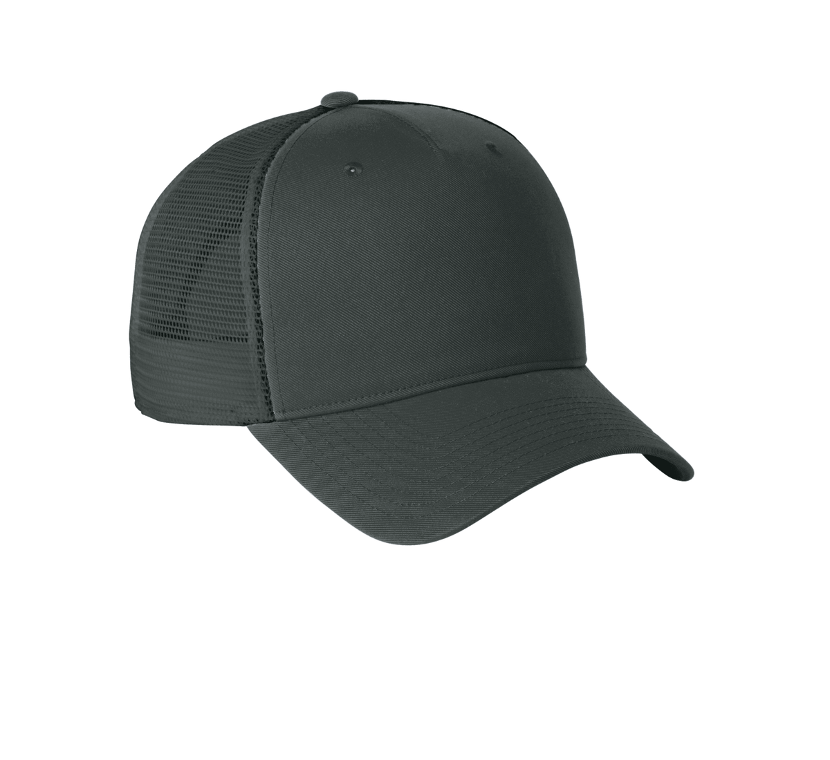 Nike dark gray mesh trucker cap with printed design, featuring a classic snapback style and adjustable fit.