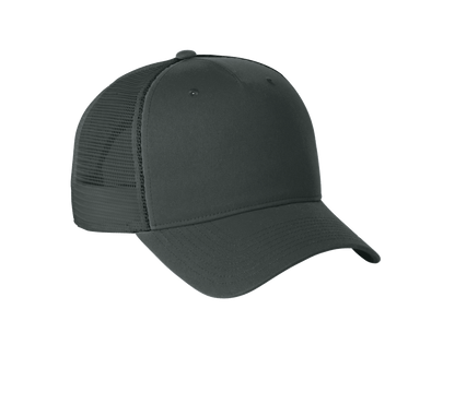 Nike dark gray mesh trucker cap with printed design, featuring a classic snapback style and adjustable fit.