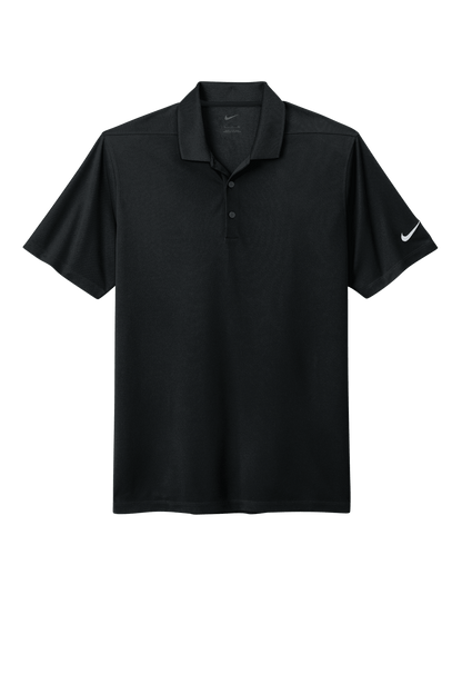 Nike men's Dri-FIT polo shirt with black print design, showcasing lightweight, breathable athletic fabric for active wear.