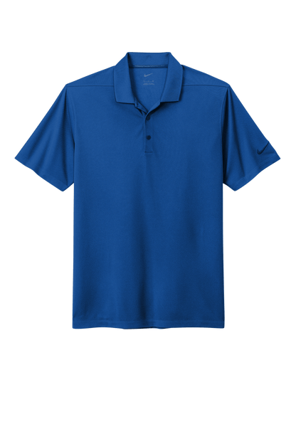 Nike men's Dri-FIT polo shirt in blue with a print design, made for comfort and style in a classic polo fit.