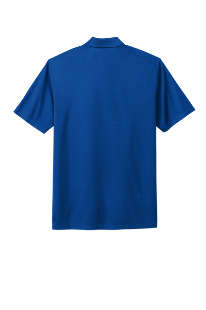 Nike men's Dri-FIT polo shirt in blue with printed design, shown from the back view. Made for comfort and style.