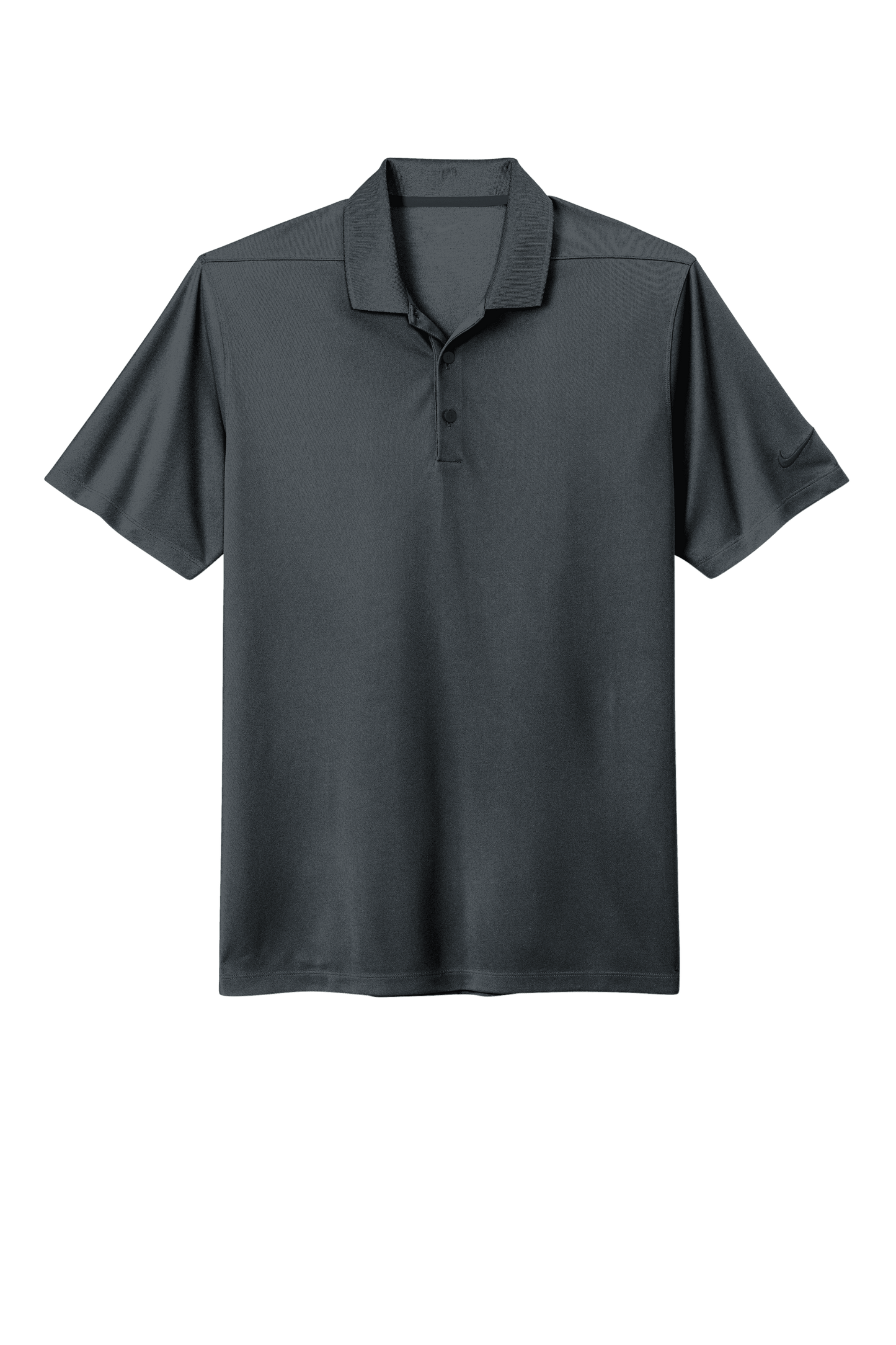 Nike men's Dri-FIT polo shirt in charcoal grey with a printed design, shown in a front view, ideal for athletic and casual wear.