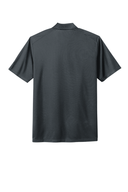 Nike men's Dri-FIT polo shirt in charcoal grey with a print design, shown from the back view.