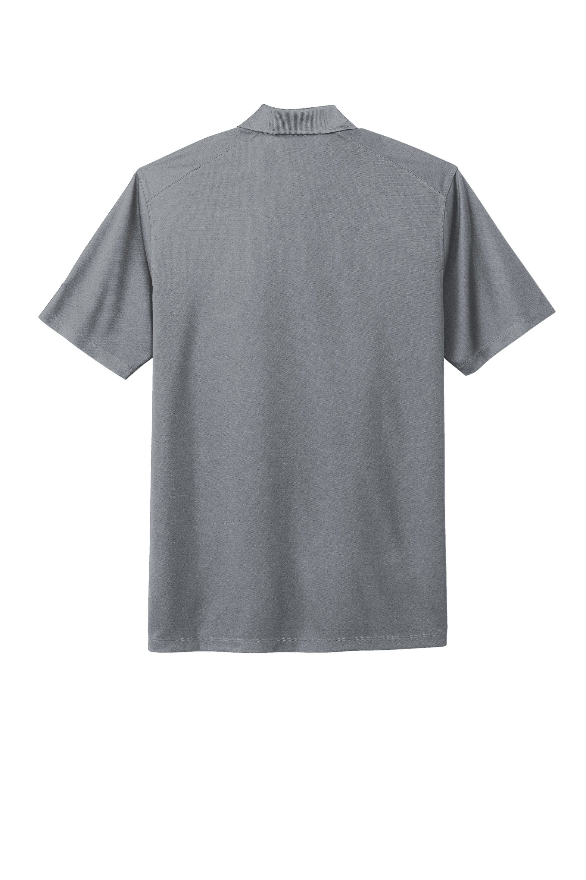 Back view of Nike men's Dri-FIT polo shirt featuring a cool grey print, showcasing breathable athletic fabric and sporty style.